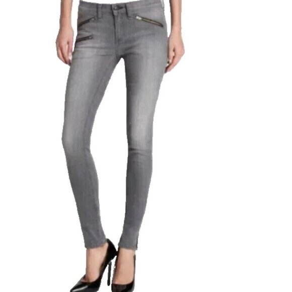 Rag & Bone Women's 28 Buxton Gray Low Rise Multi Zipper Moto Biker Skinny Jeans - Picture 1 of 9